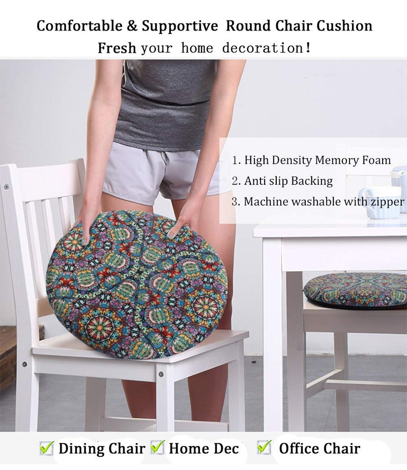 Sigmat Memory Foam Seat Cushion Anti-Slip Soft Round Stool Cushion Chair Pad 16 Inch Floral - Image 2